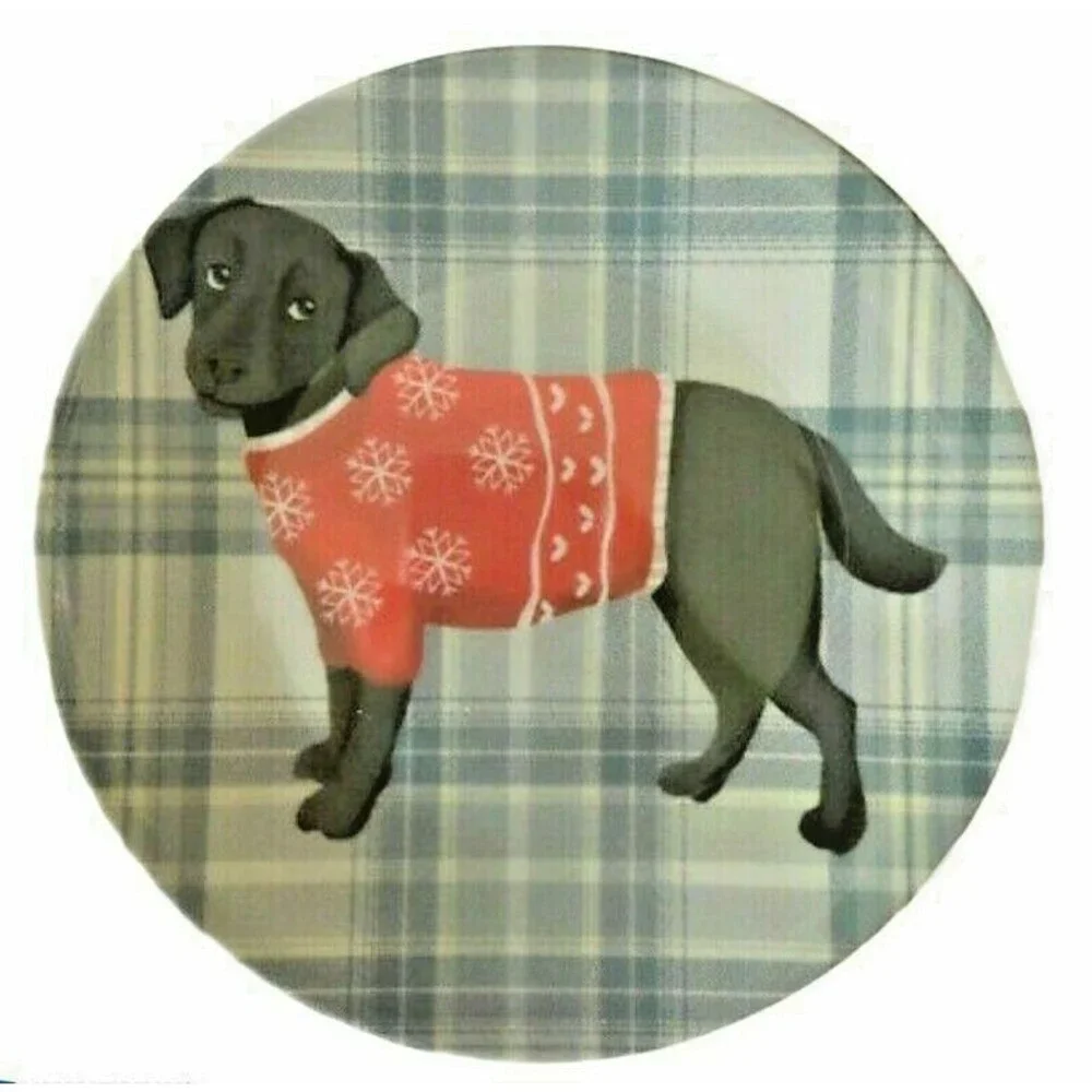 Christmas Black Lab Dog Melamine Plates 6